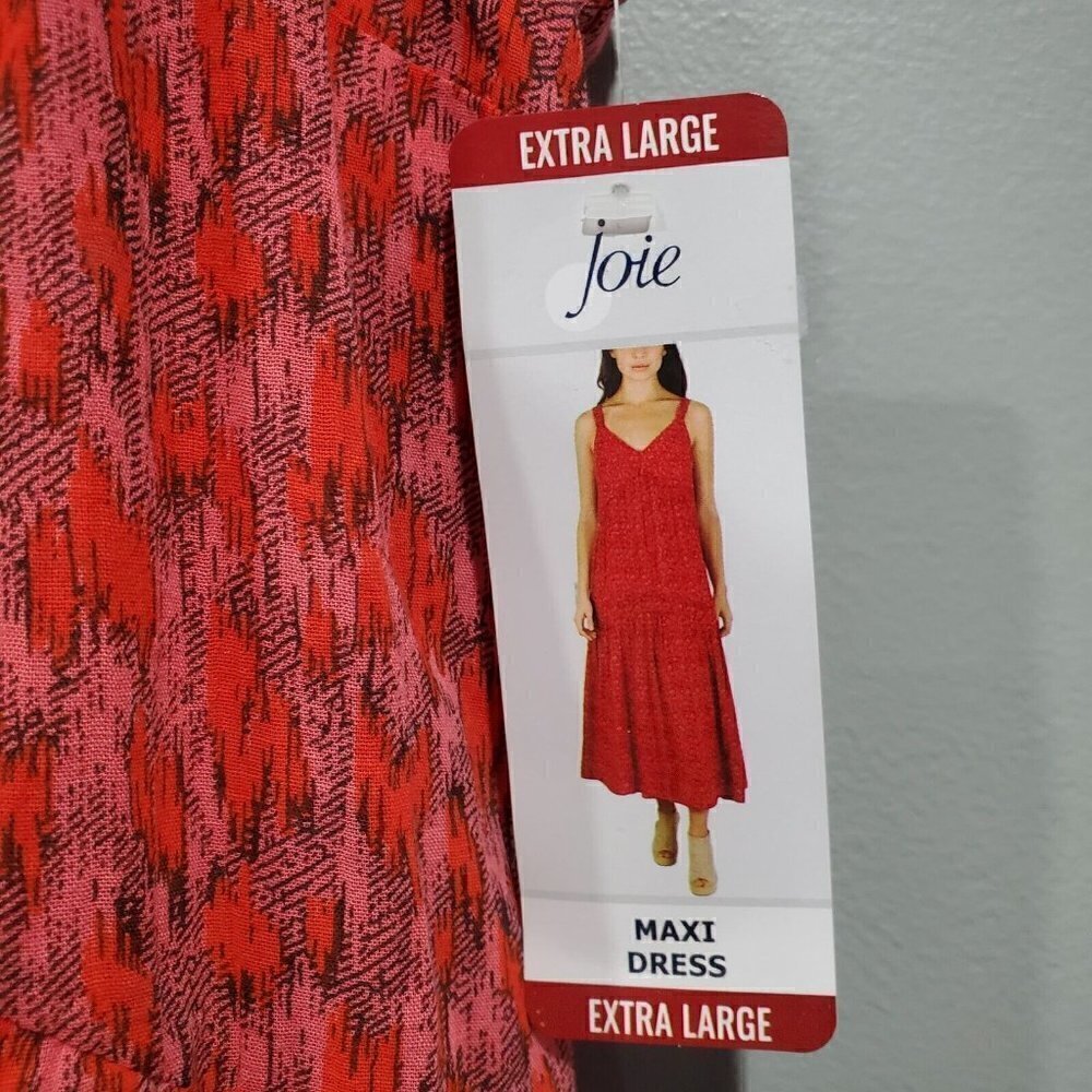 NWT Joie Women's Maxi Dress XL Red Animal Print Orange Pink Midi Tea Ros… - Picture 7 of 15